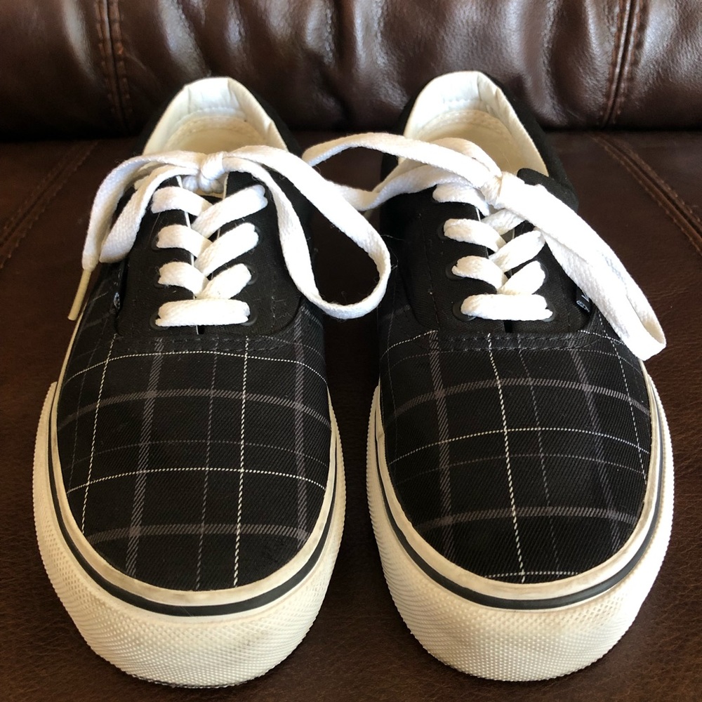 Black and white plaid kids vans